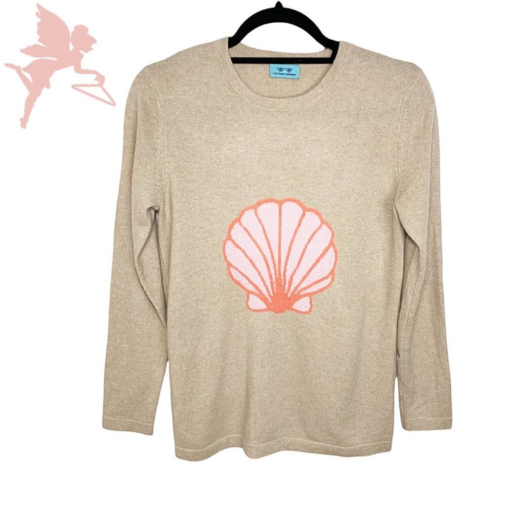 TWO BEES Cashmere Intarsia Shell Print Crew Neck Sweater